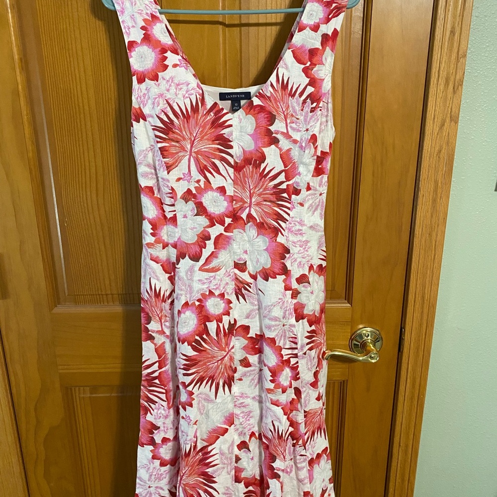 Lands' End Red and White Floral Midi Dress
